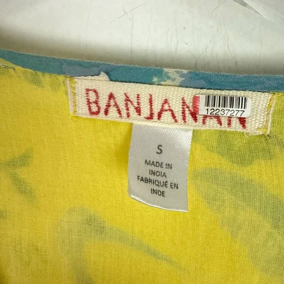Banjanan Mercy Midi Dress Wrap Tropical Floral Bird Yellow Size Small S $370 EUC - Picture 9 of 16
